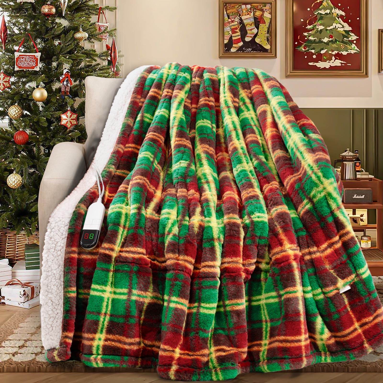 Maxeve Faux Fur Electric Heated Blanket For Couch,Sofa, Sherpa Heating Blanket With 8 Heating Levels & 8 Hours Auto Off, Over-He
