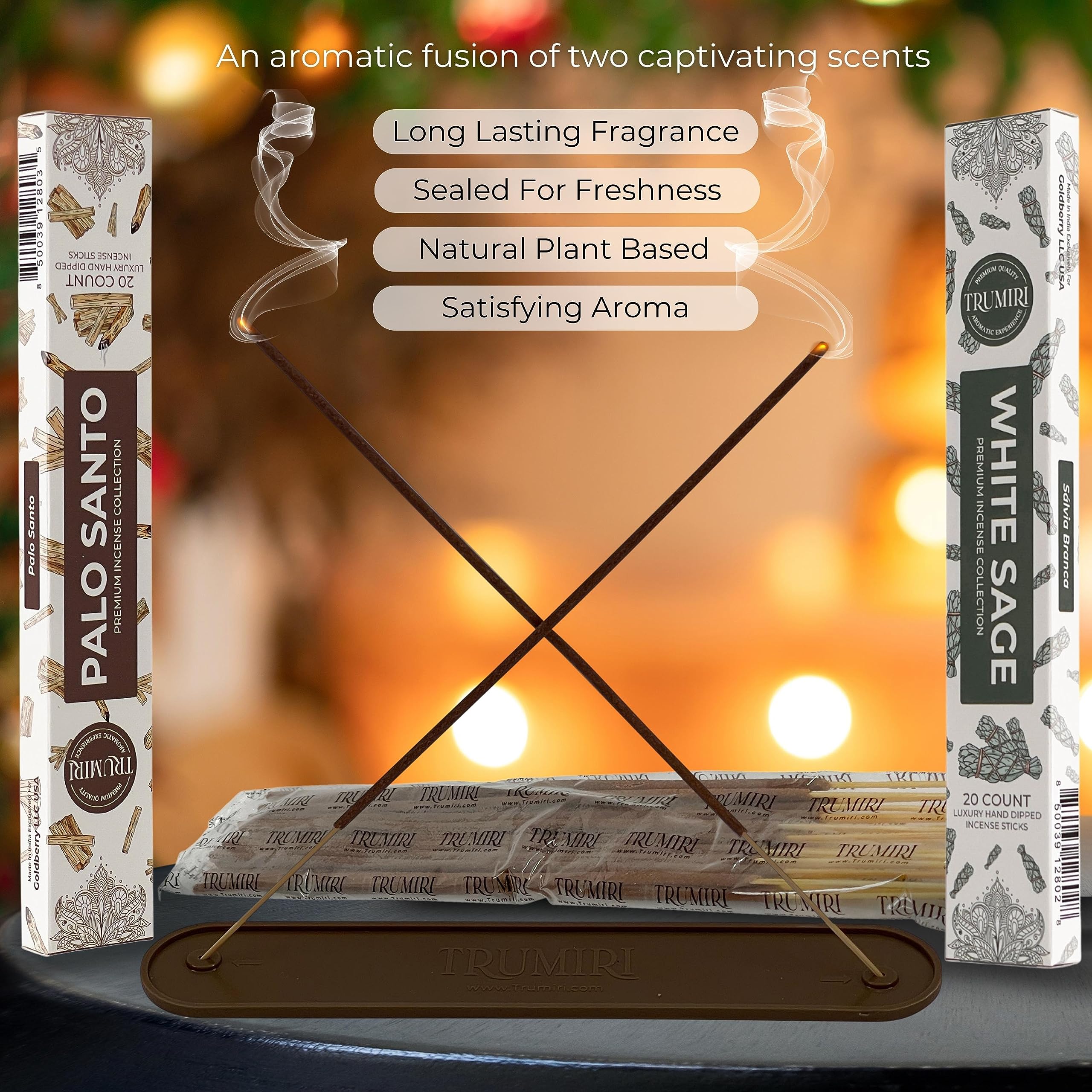 Trumiri Incense Sticks - Combo Pack Of 40 Insence-Sticks - 20 Palo Santo + 20 White Sage - Cleansing Insense - Insents - Incents