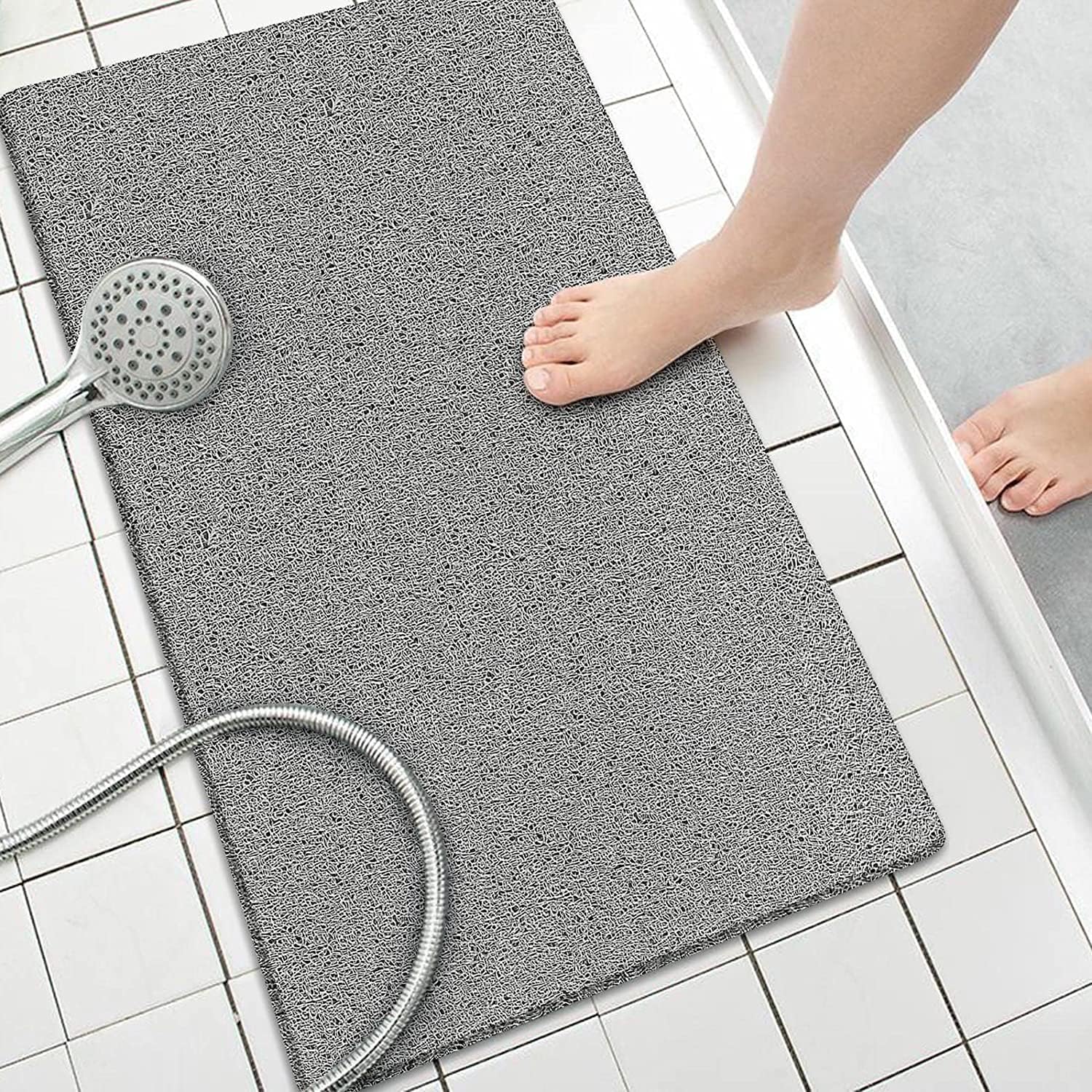 Soft Textured Bath Mat Non Slip, Comfort Bathtub Mats with Drain, PVC Loofah Shower Bathroom Mats for Wet Areas, Quick Drying, 4