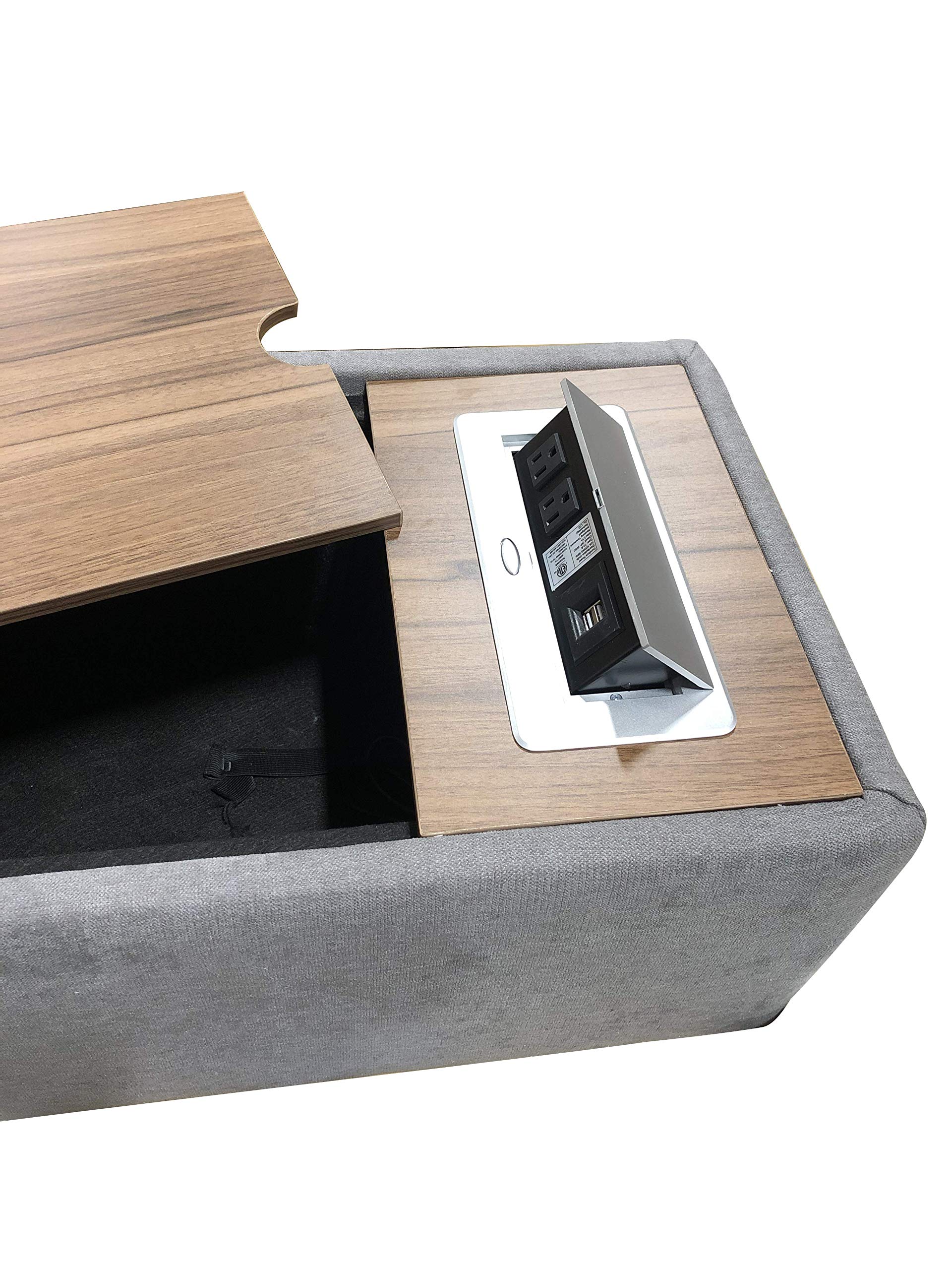 Lilola Home Madison Light Gray Fabric 7Pc Modular Sectional Sofa Chaise with USB Storage Console Table