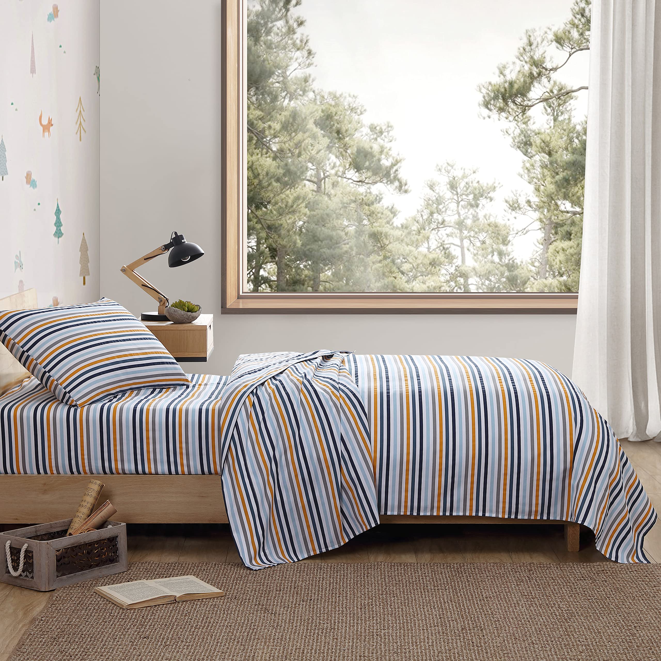 Eddie Bauer Kids - Twin Sheets, Stain Resistant Kids Bedding, Ideal For Toddler Bedding Set (Vivid Stripe Blue, Twin)