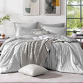 Monbix Full Size Comforter Set, Grey Bedding Comforter For Full Size Bed Set Reversible, Bedding Sets Full 7 Pieces, Cationic Dy
