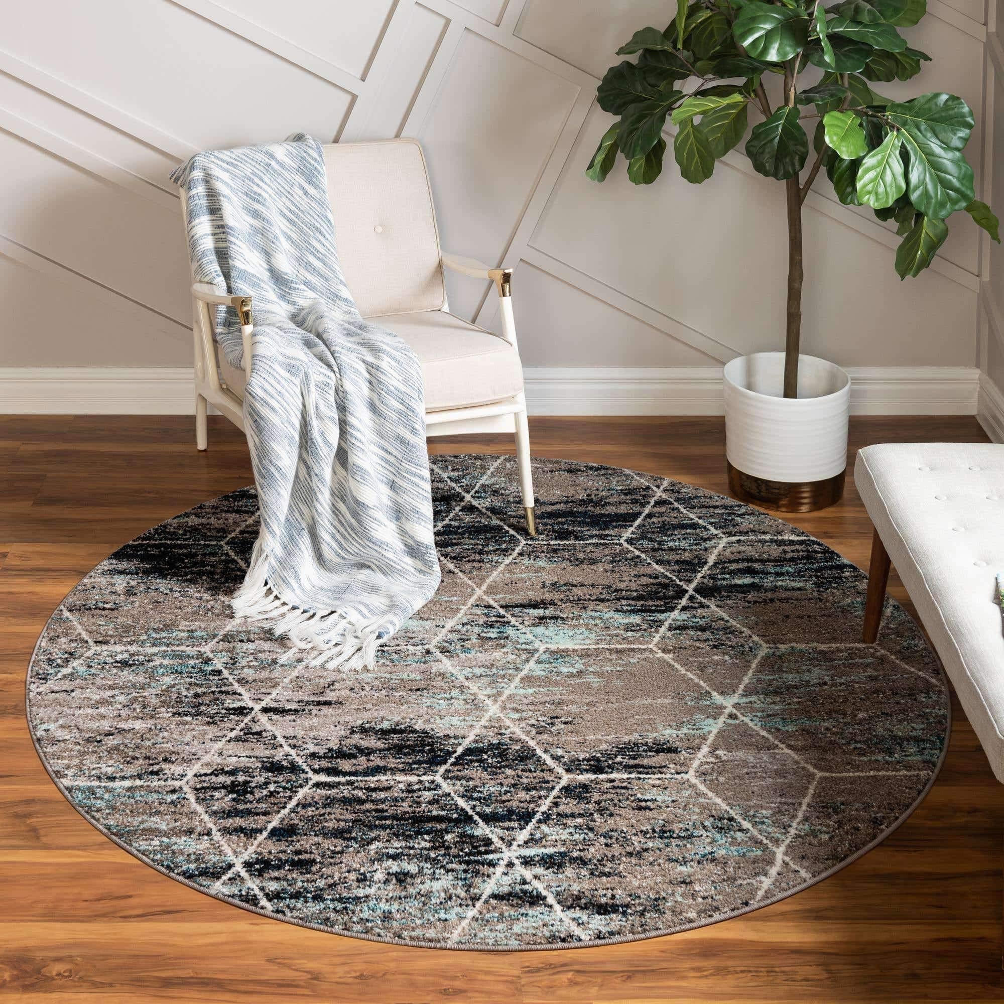 Unique Loom Trellis Frieze Collection Area Rug - Geometric (8 Round, Blue Multi/ Ivory)