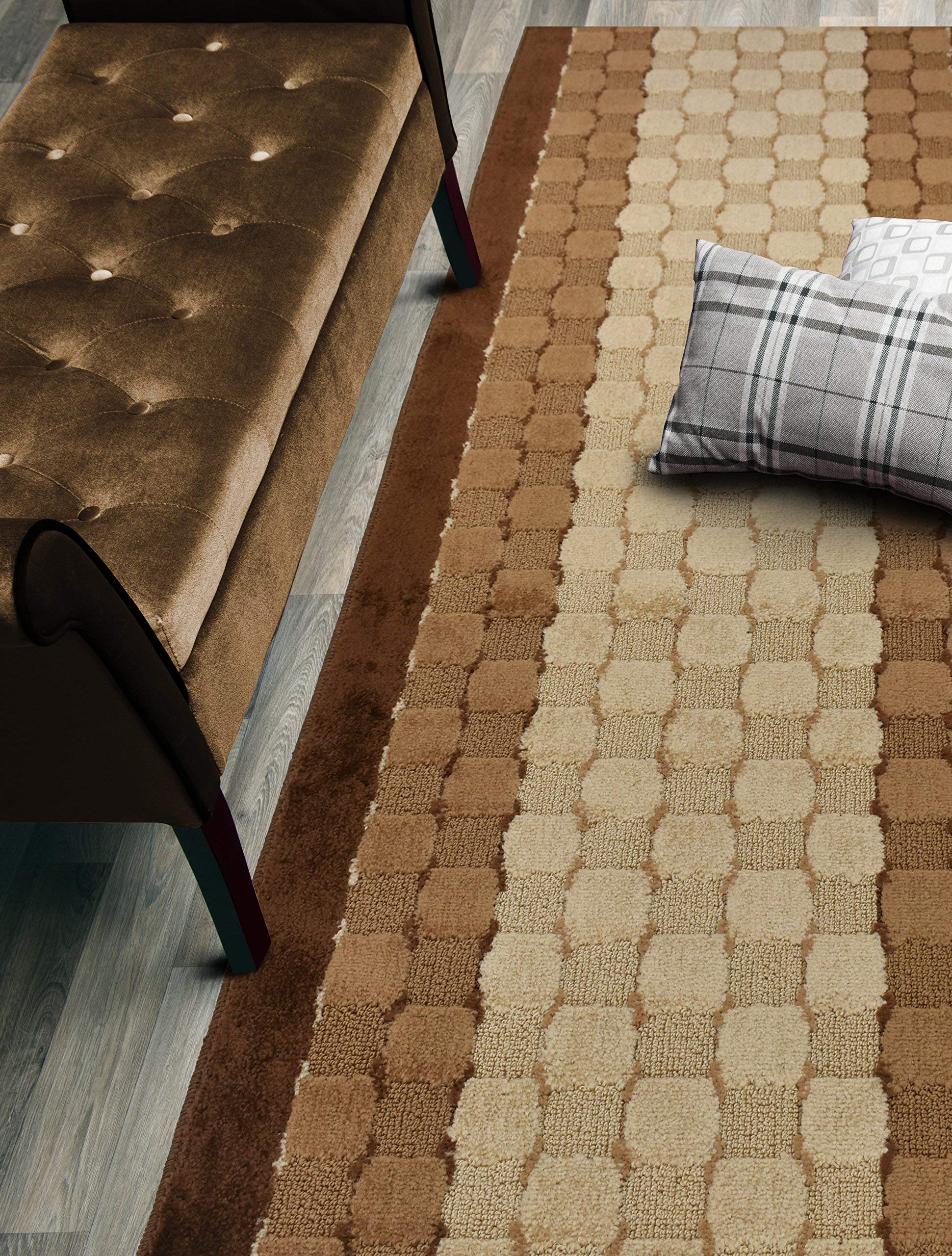 ORFA HOME Custom Size Hallway Runner Rug, Slip Resistant Rubber Back, 26 Inch Wide x Your Choice of Length Size, Checkered Brown