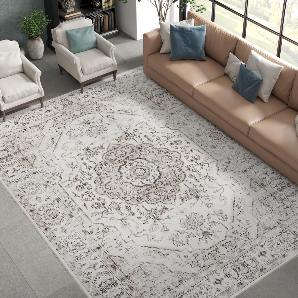 jinchan Area Rug 8x10 Medallion Floral Rug Washable Rug Accent Rug Floor Cover Non Slip Living Room Rug Vintage Rug Retro Thin C