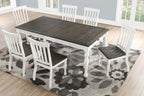 Steve Silver Co Classic Farmhouse Extendable Dining Plank Effect Top, Turned Legs, White Table, 80" L x 40" W x 30" H, Two-tone Ivory and Charcoal
