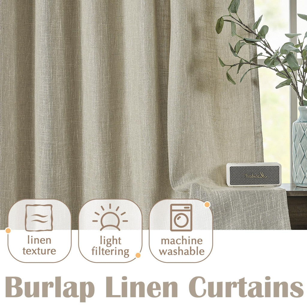 Jinchan Burlap Look Curtains 96 Inches Long Linen Textured Curtains For Living Room Light Filtering Farmhouse Curtains Rod Pocke