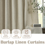 Jinchan Burlap Look Curtains 96 Inches Long Linen Textured Curtains For Living Room Light Filtering Farmhouse Curtains Rod Pocke