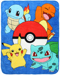 NORTHWEST Pokemon Friends Evolve Pikachu Charmander Bulbasaur Squirtle Micro Raschel Throw Blanket 48 x 60