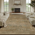 PureCozy Vintage Area Rug 8x10 Washable Brown Living Room Carpet Large Indoor Non Slip Bedroom Low Pile Kitchen Distressed Retro
