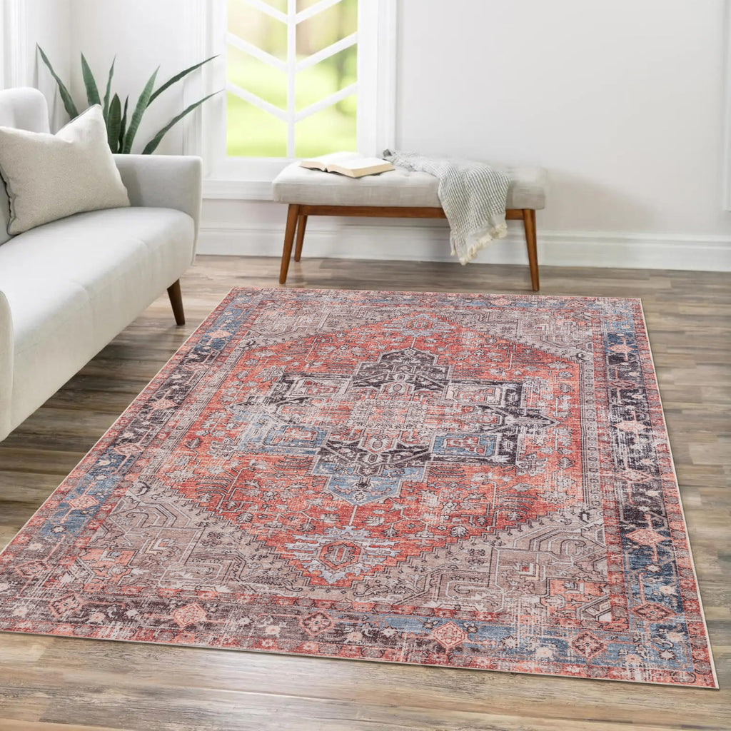 Kaspene Home Brick Red Washable Rug, Kid and Pet Friendly, Non-Slip, High Traffic Durable, Great for Living Room, Bedroom, Compl