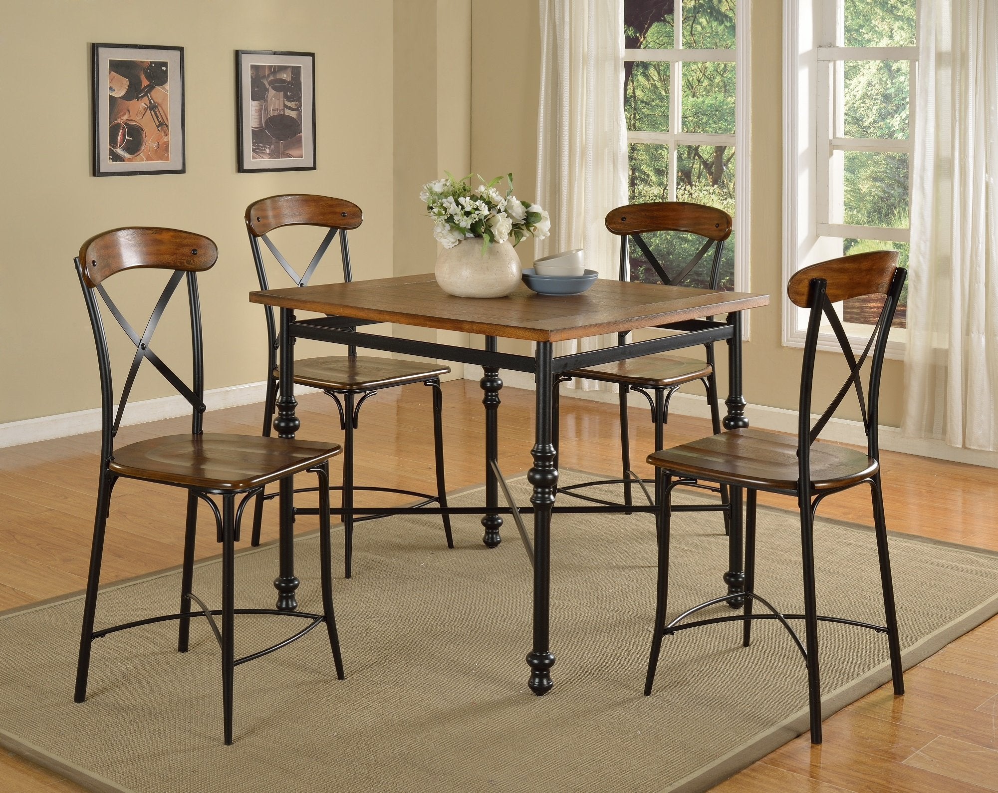 Baxton Studio Broxburn Light Brown Wood & Metal 5-Piece Pub Set