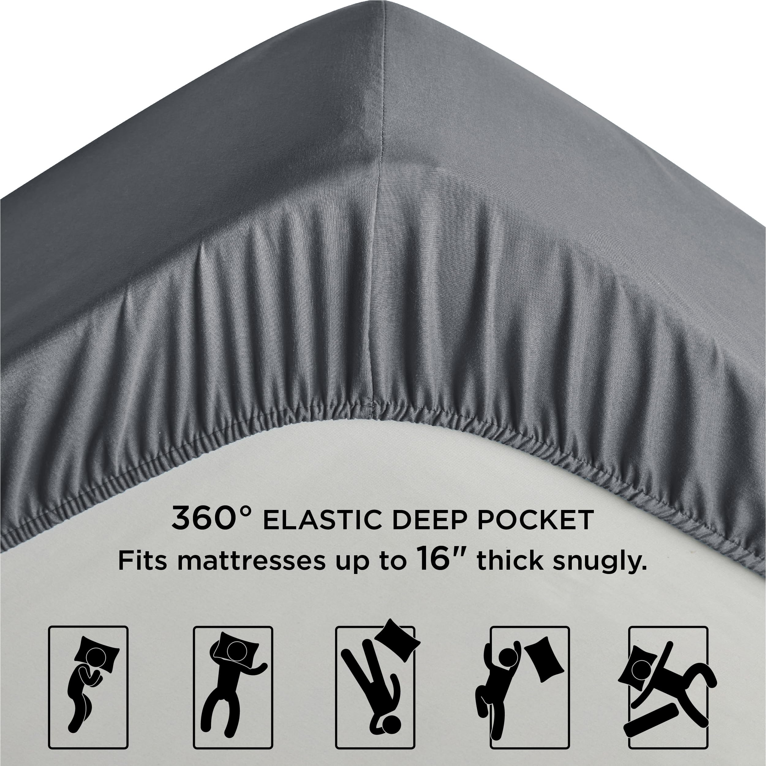 Bedsure Twin Fitted Sheet Only - Brushed Microfiber Bed Sheets, Ultra Soft & Breathable, Fade Resistant & Easy Care (Grey, 39X75+16 Inches, 1 Piece)