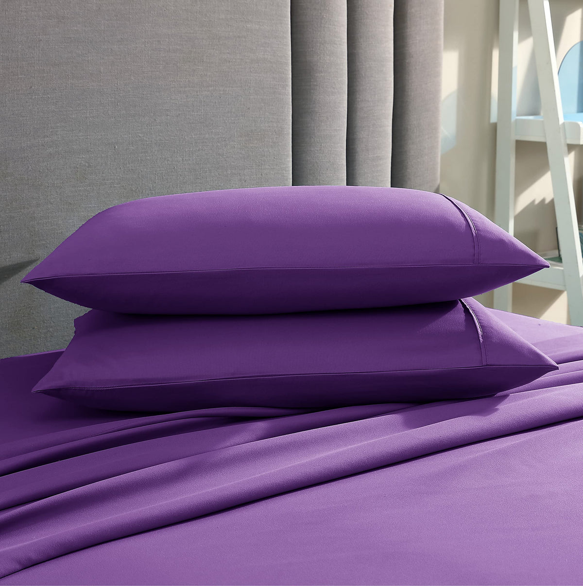 American Home Collection Pillow Case Set Of 2 Double Brushed Microfiber Soft & Easy Care Pillowcases (Purple, King 20X40)