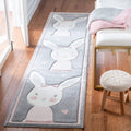 SAFAVIEH Carousel Kids Collection Runner Rug - 2 x 8, Grey & Ivory, Bunny Design, Non-Shedding & Easy Care, Ideal for High Tra