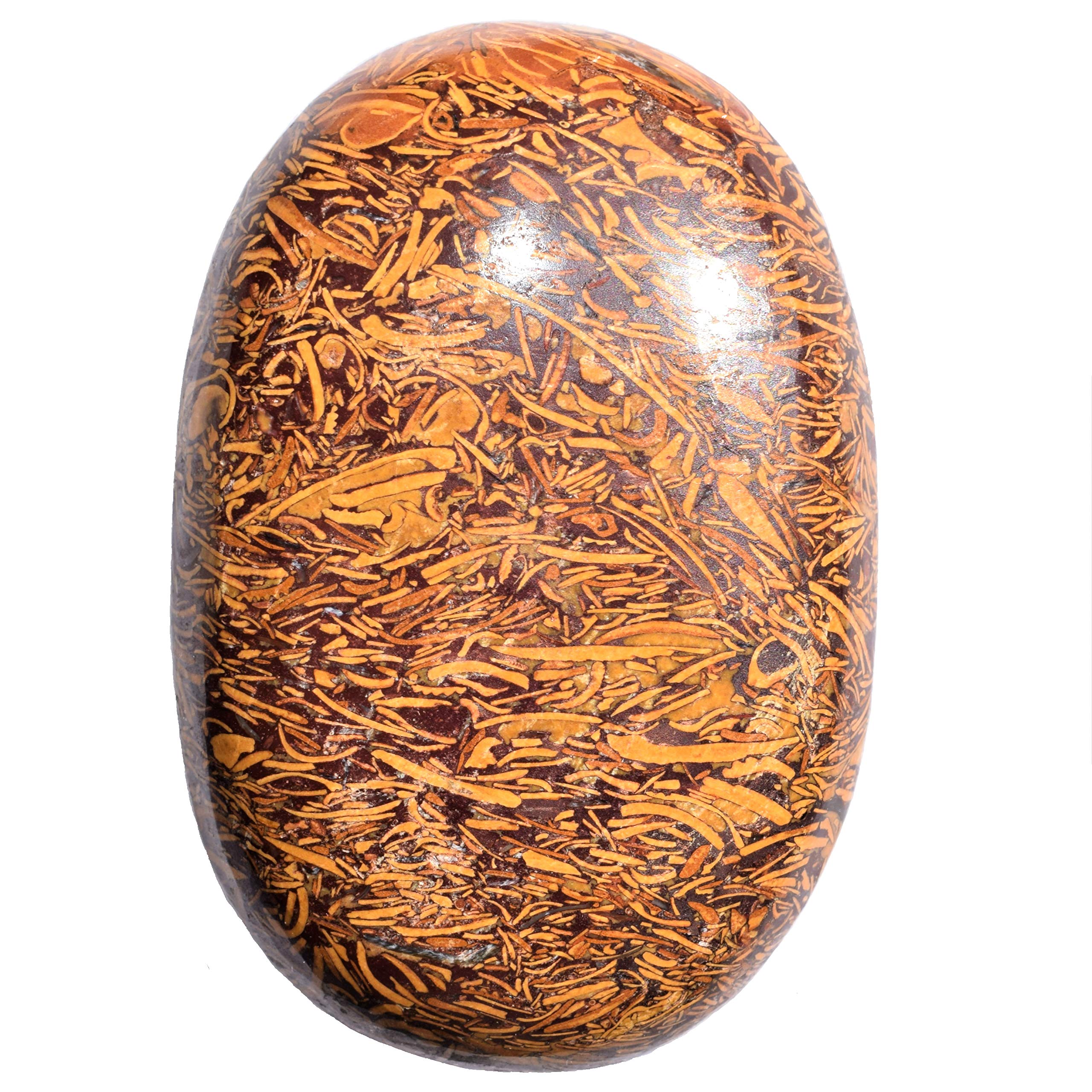 Selenite Charged Hand-Carved Natural Mariam Jasper (Caligraphy Stone) Palm Stone Pocket Worry Stone + Selenite Heart Charging Cr