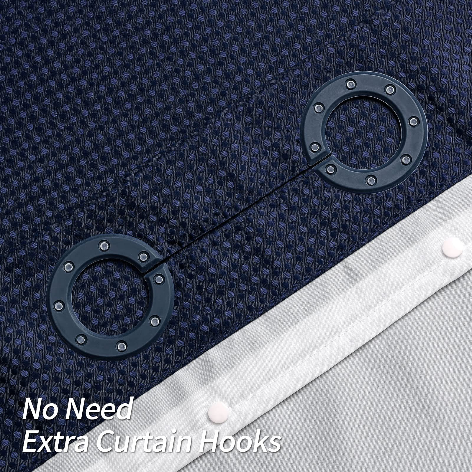 Mitovilla No Hooks Needed Waffle Small Stall Shower Curtain 36 X 74, Navy Blue Half Size Narrow Fabric Cloth Shower Curtain Set