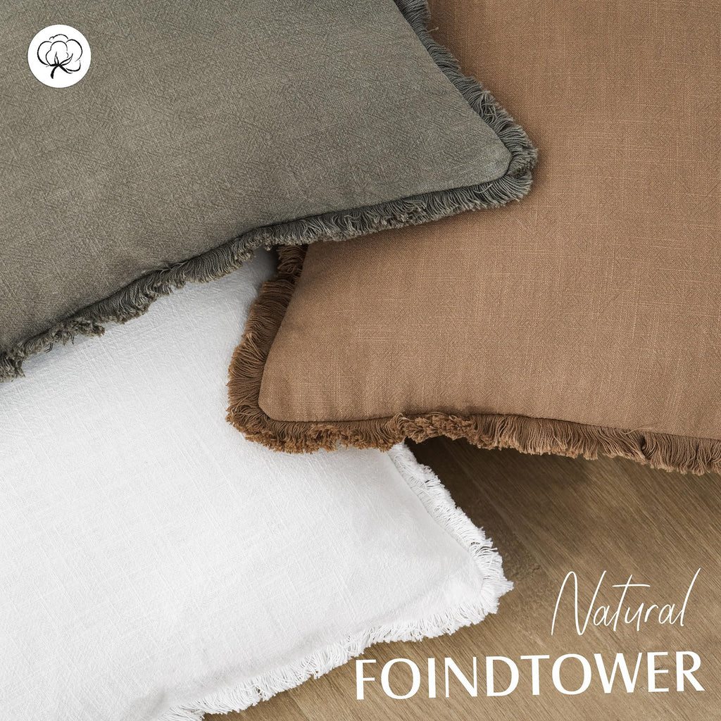 Foindtower Decorative Linen Fringe Throw Pillow Covers Cozy Boho Farmhouse Cushion Cover With Tassel Soft Accent Pillowcase For
