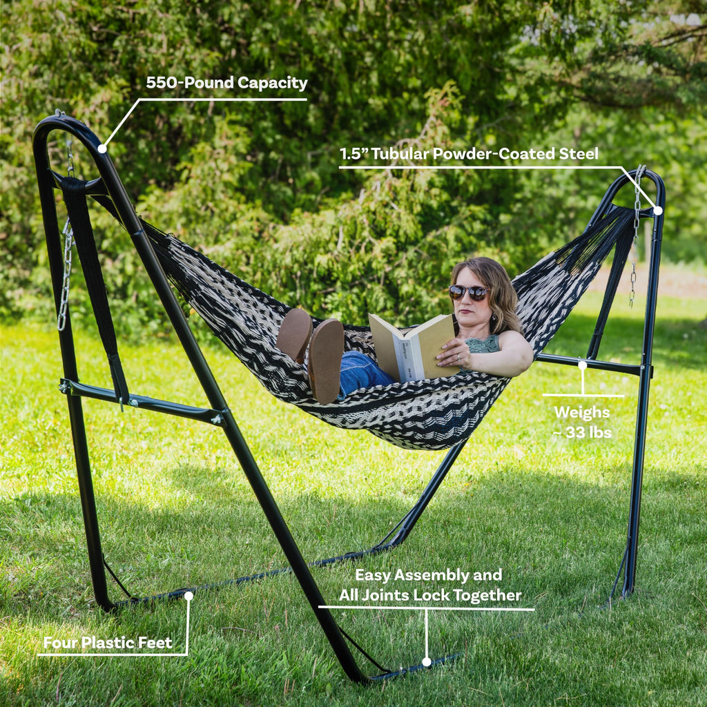 Sunnydaze Universal Double Hammock Stand Only - 550-Pound Capacity - Heavy-Duty Hammock Stand For Outside - Fits 9 To 14 Foot Hammocks - Black