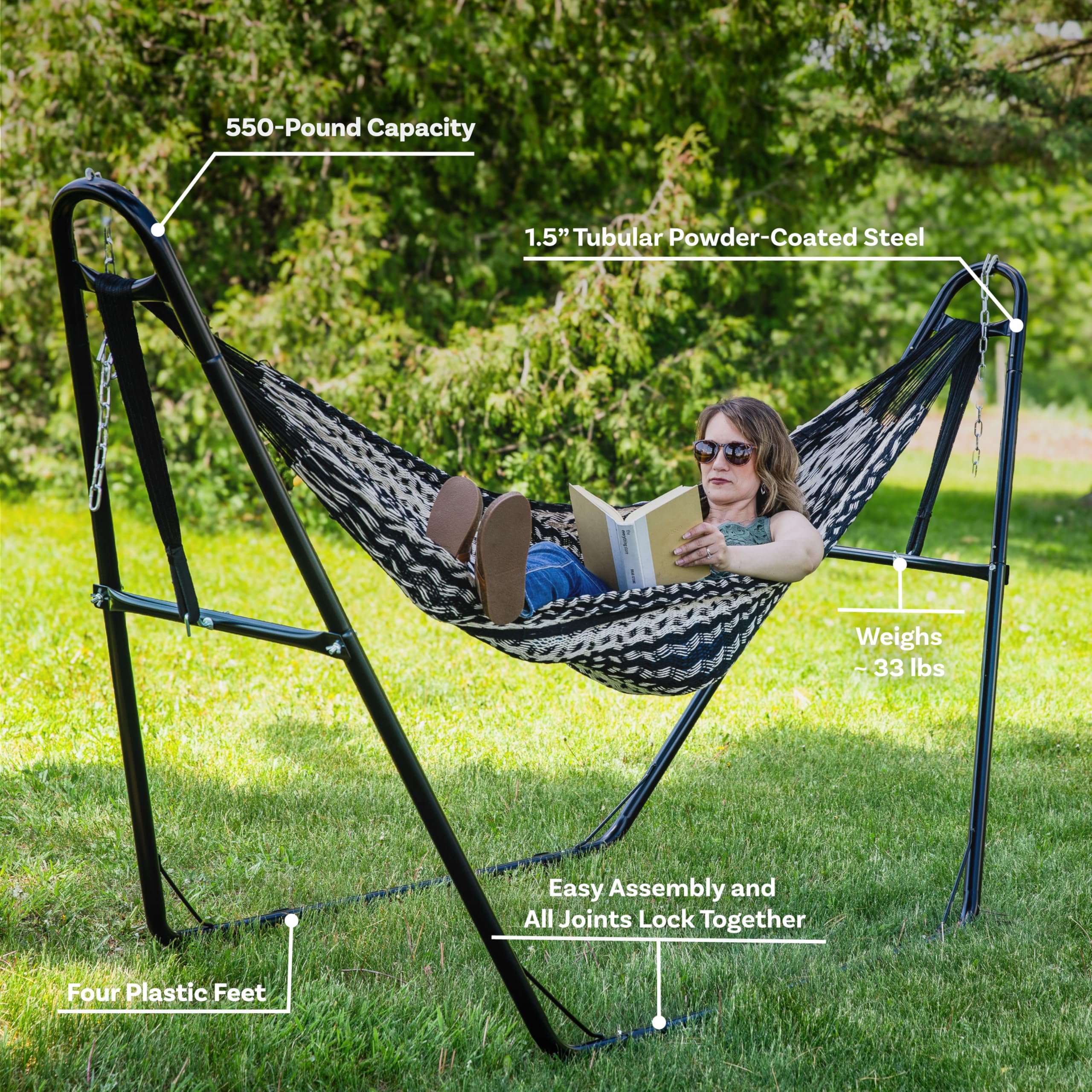 Sunnydaze Universal Double Hammock Stand Only - 550-Pound Capacity - Heavy-Duty Hammock Stand For Outside - Fits 9 To 14 Foot Hammocks - Black
