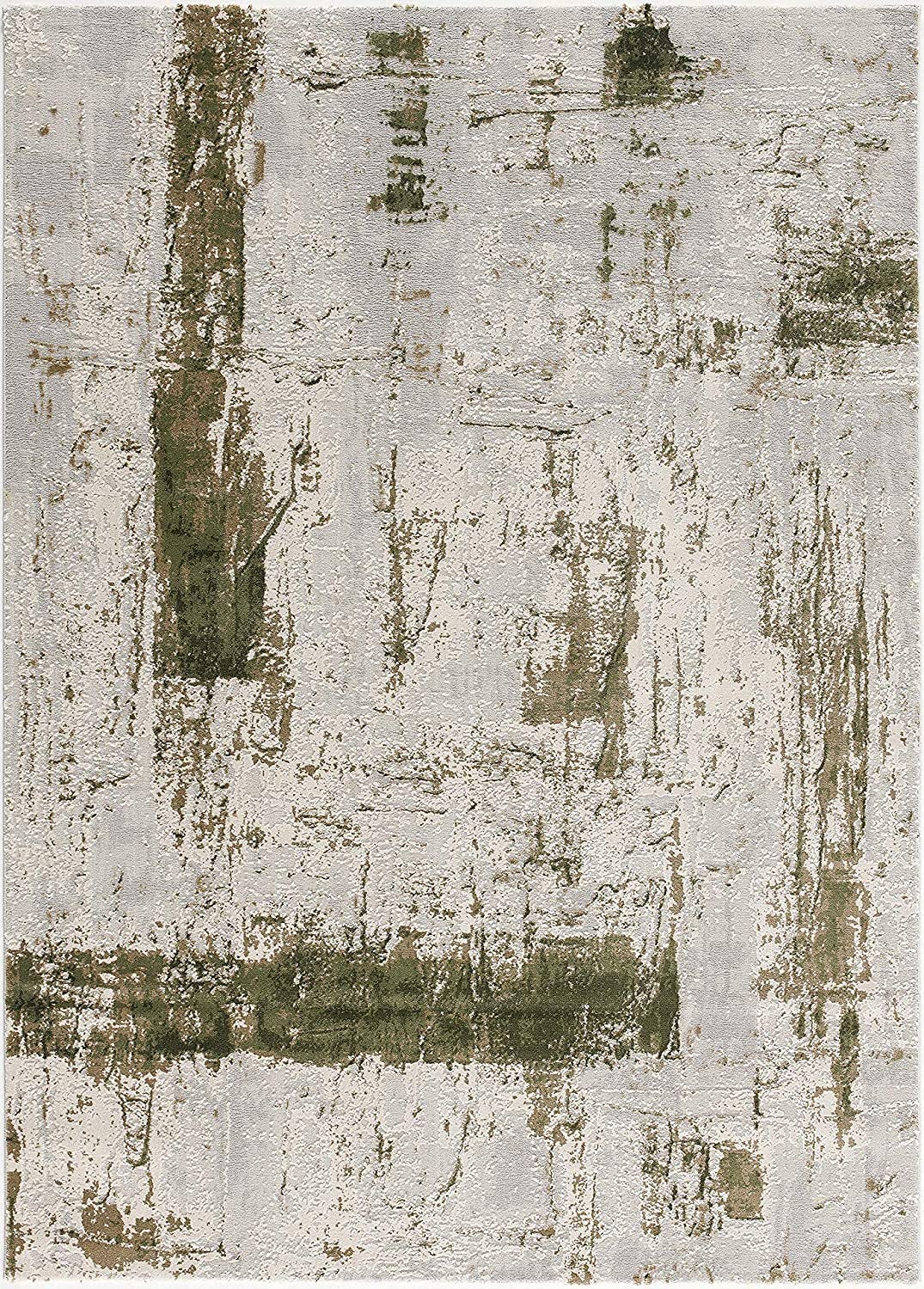HomeRoots 100% High Grade Polypropylene 5â€ x 8â€ Green and Ivory Distressed Area Rug