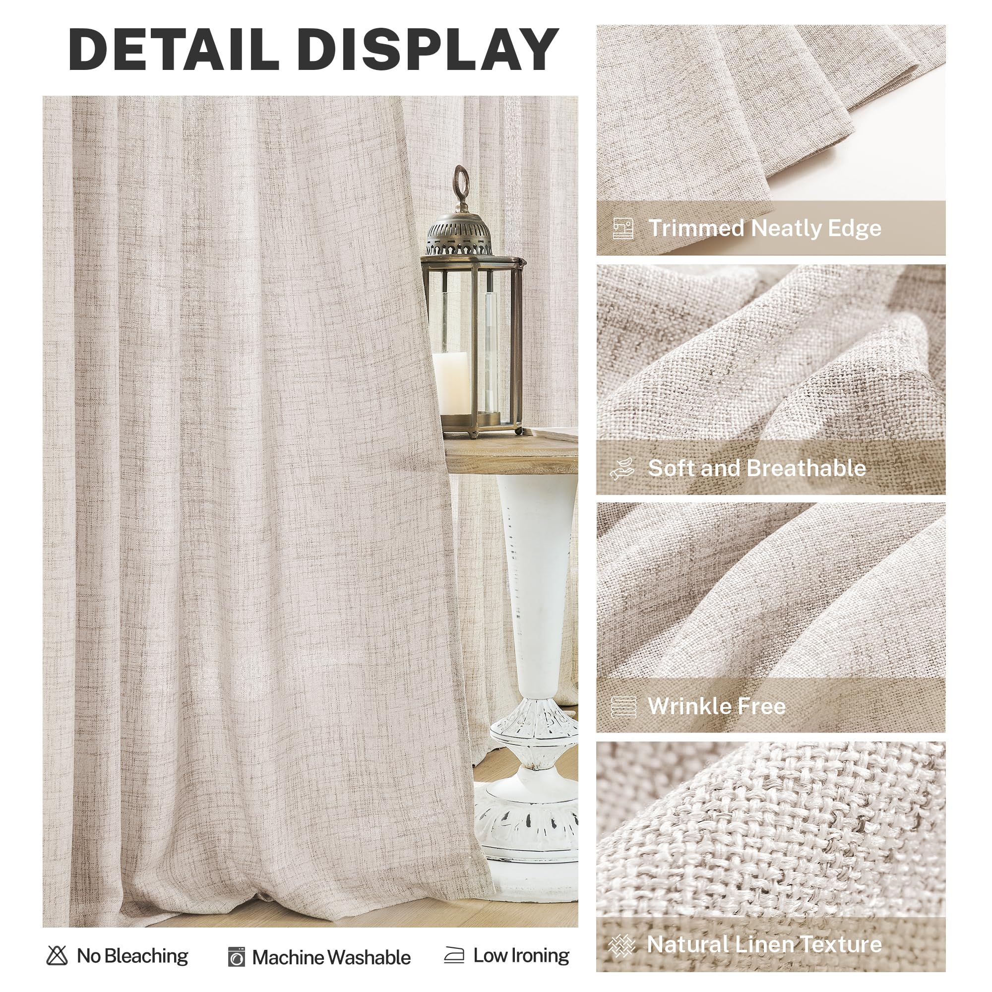 Meetbily 94 Inches Long Linen Sheer Curtains For Living Room 2 Panels Set, Rod Pocket Linen Textured Drapes Modern Airy Privacy