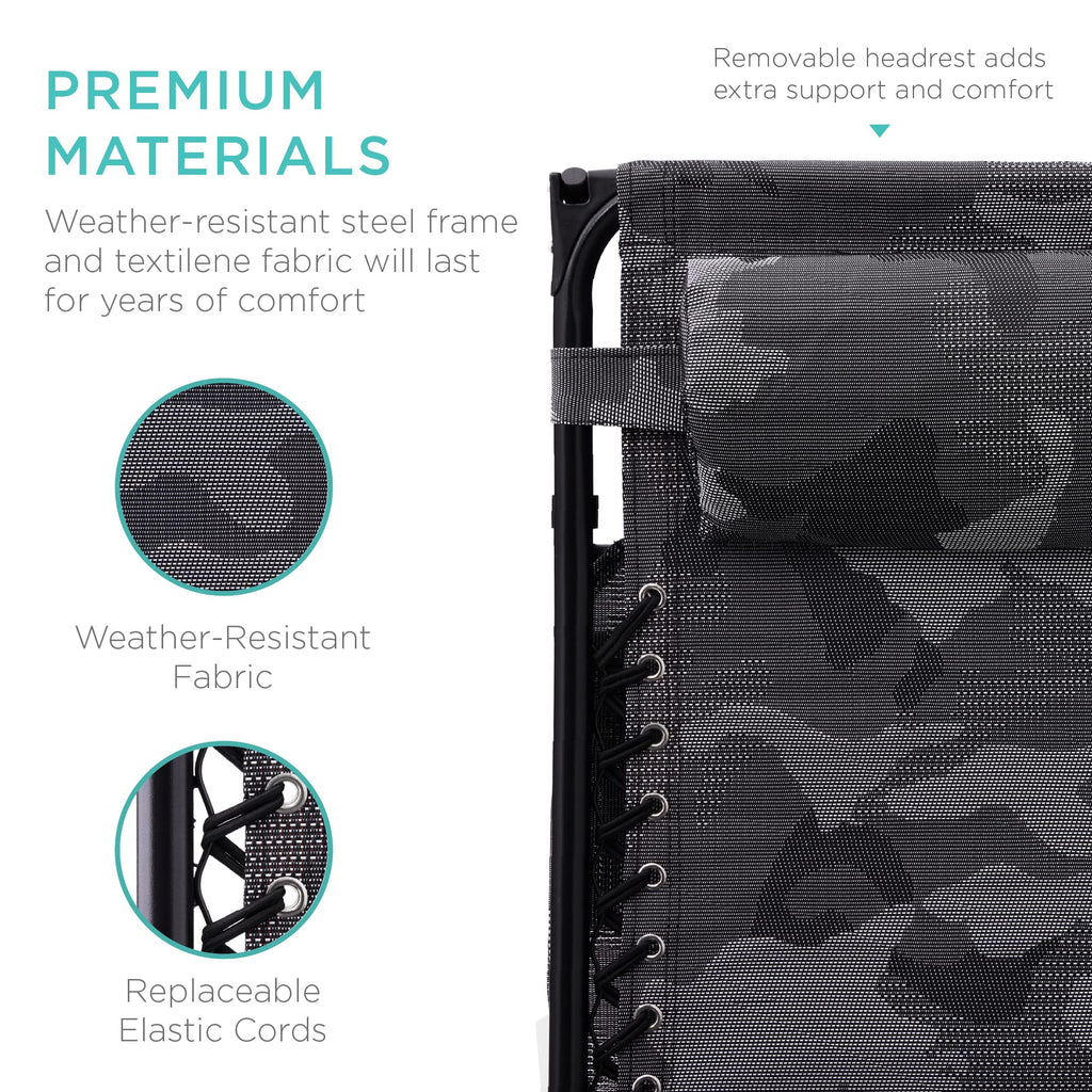 Best Choice Products Folding Zero Gravity Outdoor Recliner Patio Lounge Chair W/Adjustable Canopy Shade, Headrest, Side Accessory Tray, Textilene Mesh - Camouflage