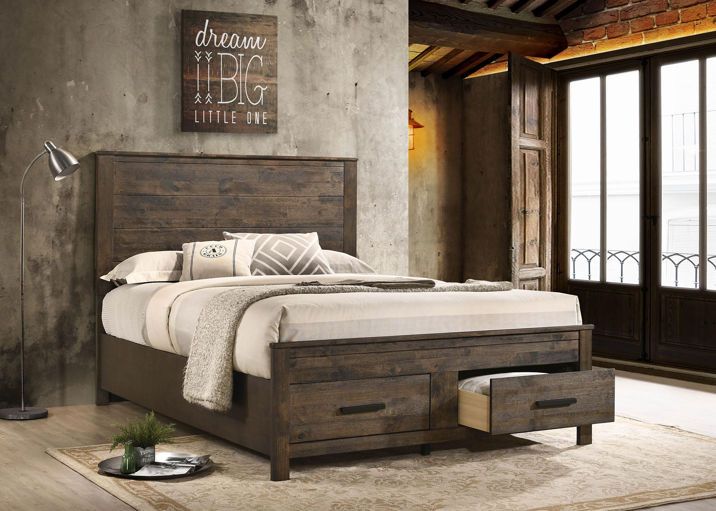 Coaster Home Furnishings Woodmont Farmhouse Wood Queen Size Storage Panel Bed Frame 54-inch Headboard Rustic Golden Brown 222631Q