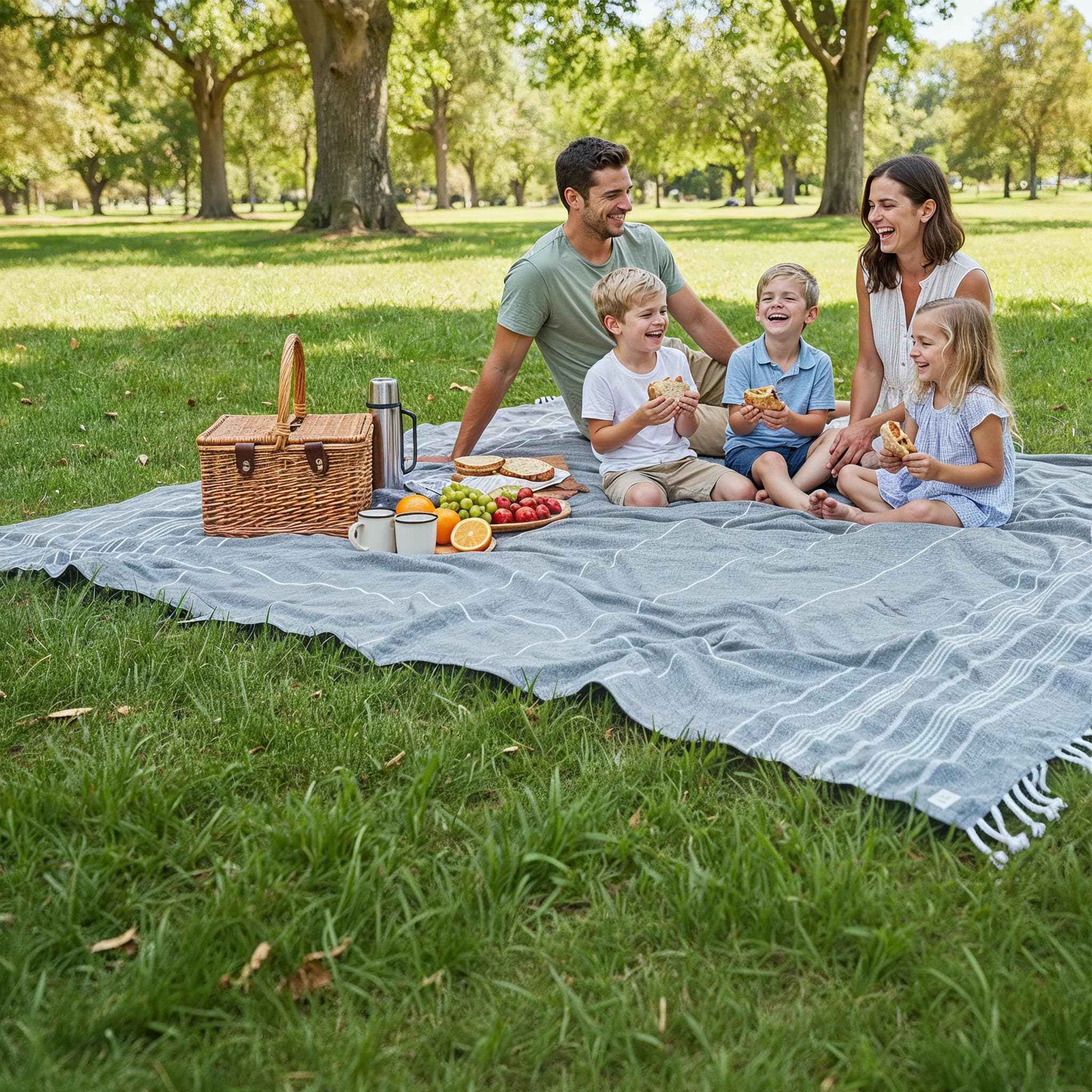 LANE LINEN Beach Towels Oversized - Picnic Blankets (82x82), Sand- Free Beach Accessories Must Haves for Family Vacations, Park 