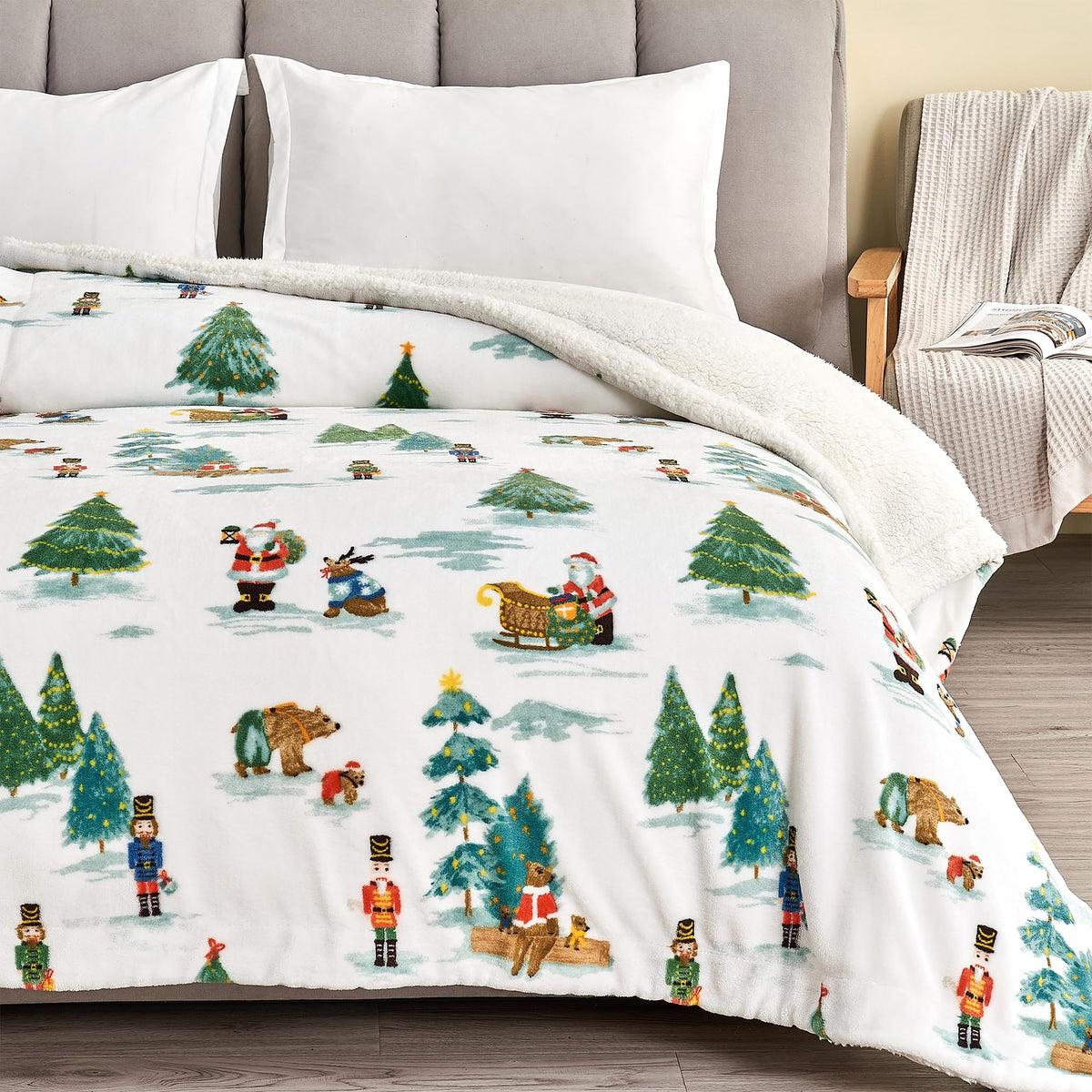 Great Bay Home Soft Velvet Plush And Sherpa Fleece 50' X 60' Throw Blanket, Christmas Throw For Sofa And Bed, Cozy & Warm Plus
