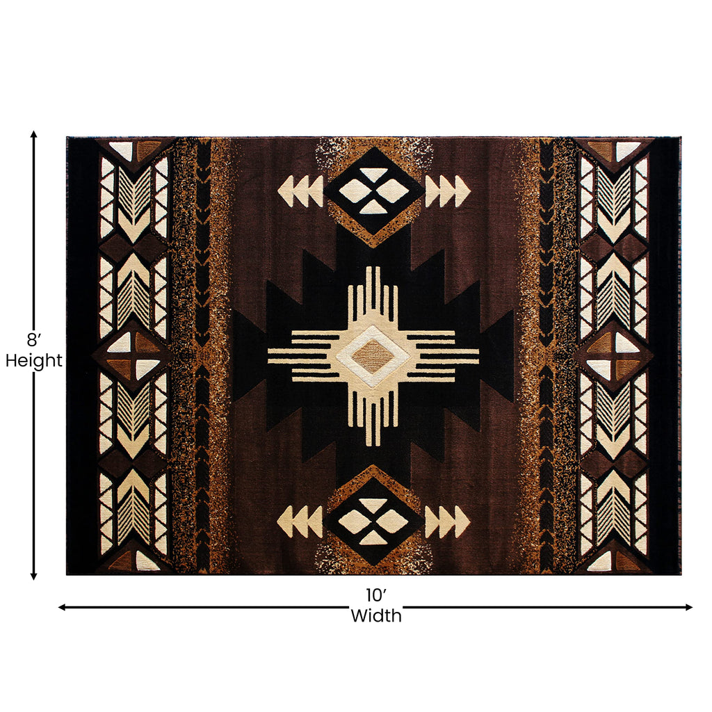Flash Furniture Mohave Traditional Southwestern Style Area Rug - Rustic Chocolate Accent Rug - 8' X 10' - Olefin Fibers With Jute Backing