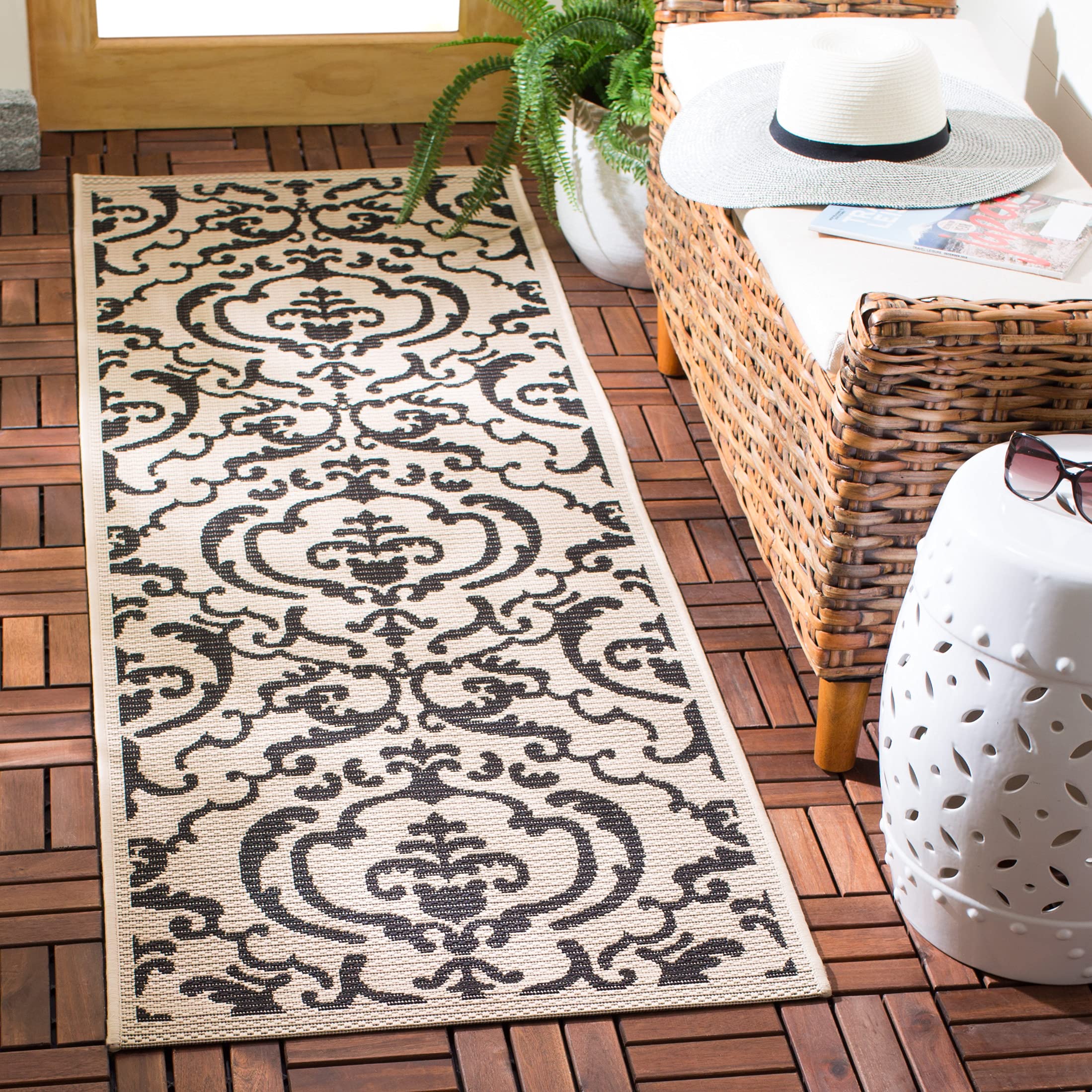 Safavieh Courtyard Collection Runner Rug - 2'3' X 10', Sand & Black, Non-Shedding & Easy Care, Indoor/Outdoor & Washable-Ideal