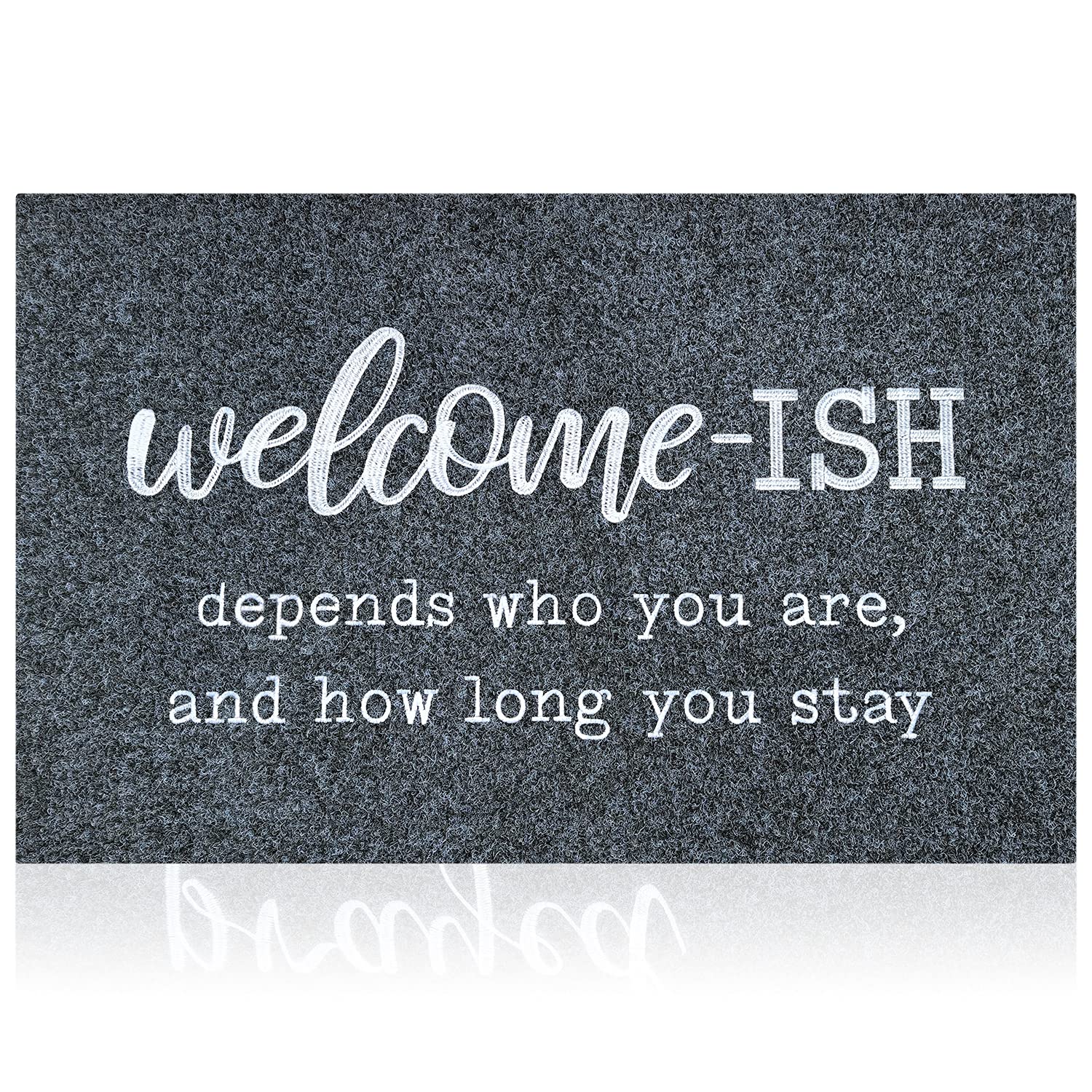Large Welcome Mat For Front Door Outside Patio Rug Funny Welcome-Ish Gray Doormat Non Slip Rubber Backing Entryway Rugs Waterpro