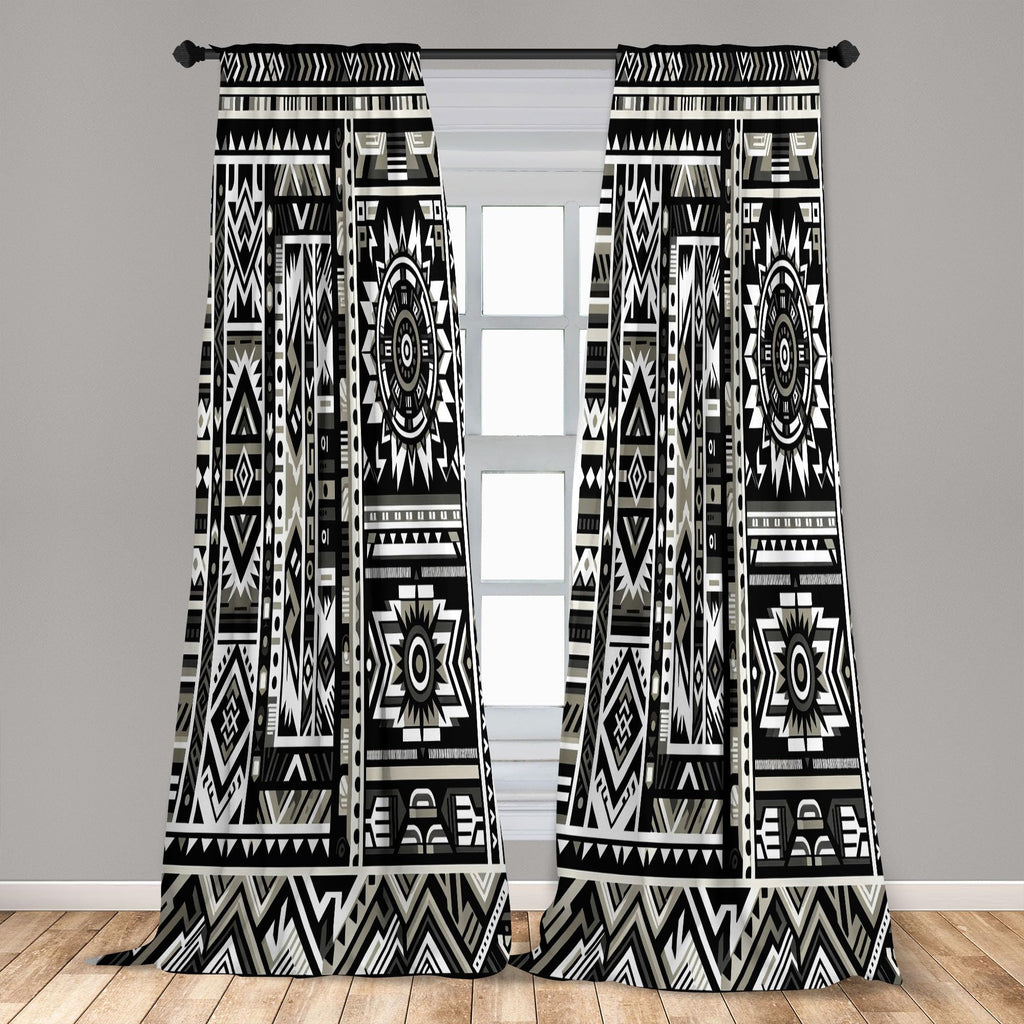 Ambesonne Southwestern Window Curtains Pack Of 2, Monochrome Colors Design With Zigzags Arrows And Cultural Motifs, Lightweight