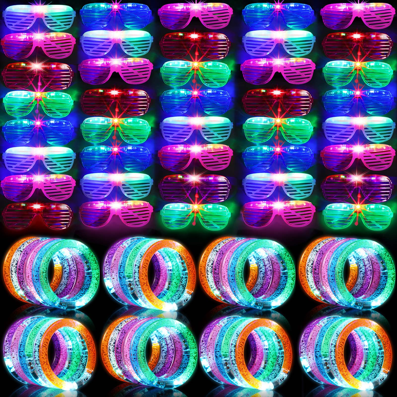 96 Pack Glow in the Dark Party Supplies Include 48 Pcs Light up Glasses and 48 Pcs LED Bracelets, LED Party Favors Neon Flashing