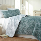 Southshore Fine Living, Inc. Reversible Oversized Quilt Bedding Set, Printed Floral Soft Coverlet Bedspread 3-Piece With Two Mat