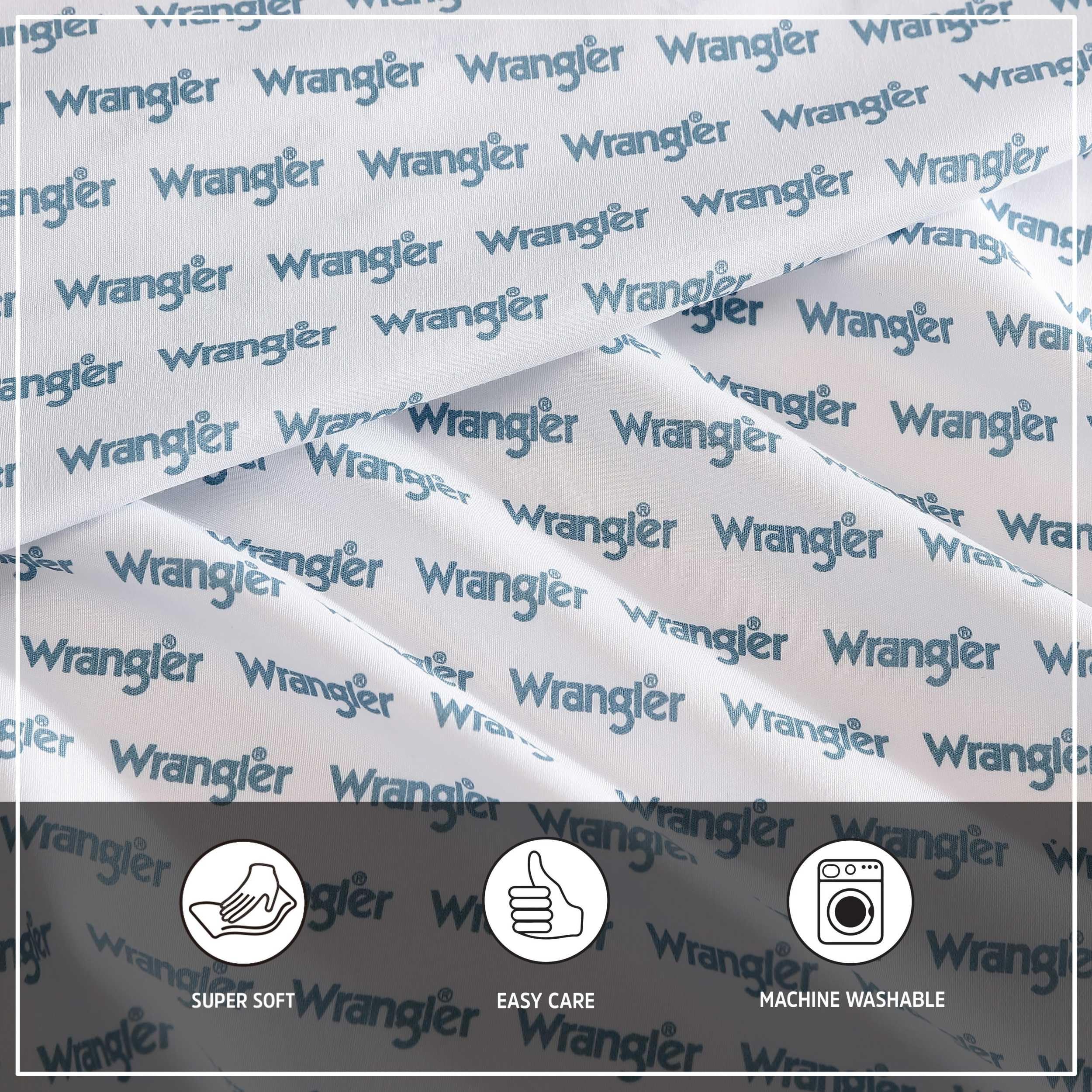Wrangler - Sheet Set, Breathable & Wrinkle Resistant Bedding, Includes Matching Sham & Pillowcase, Yellowstone Inspired, Western Luxurious Bedding Set (Stamped Logo Blue, Twin)