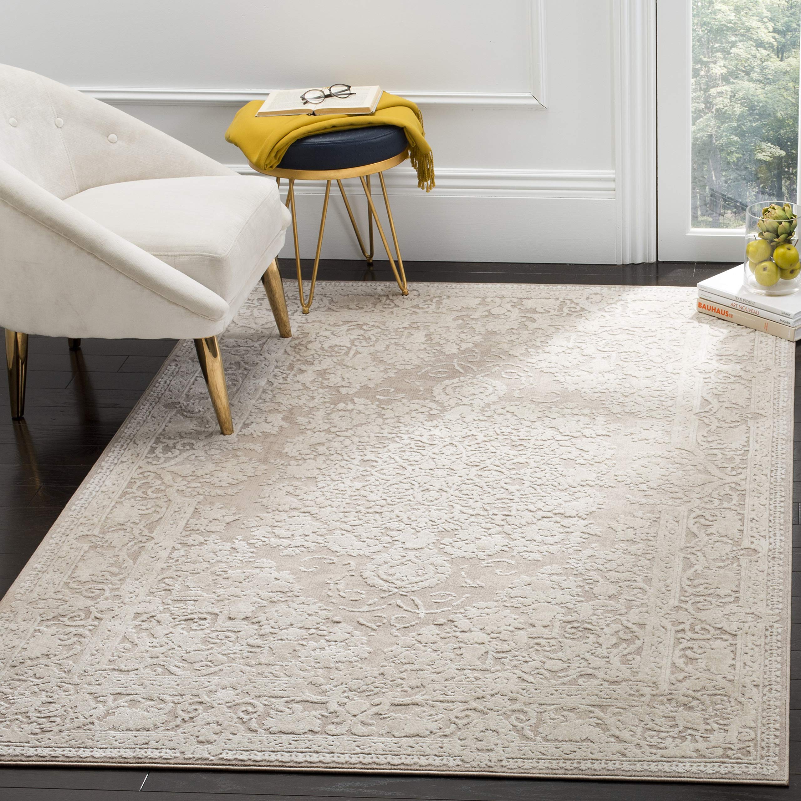 SAFAVIEH Reflection Collection Area Rug - 5' Square, Beige & Cream, Vintage Distressed Design, Non-Shedding & Easy Care, Ideal f
