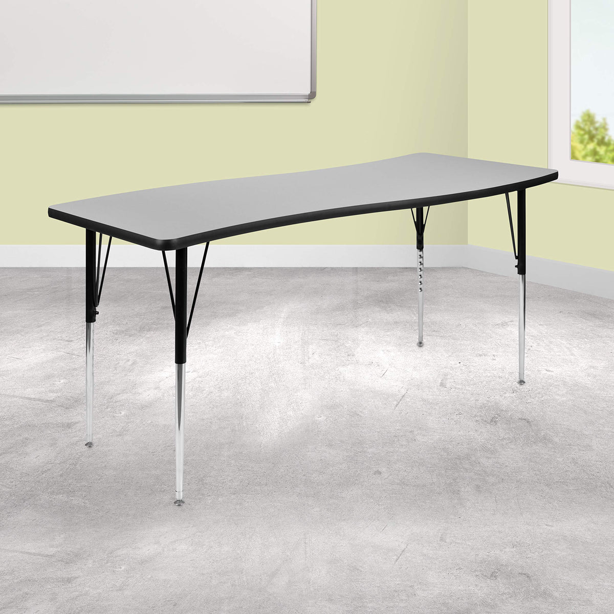 Flash Furniture Wren 26&quot;W X 60&quot;L Rectangular Wave Flexible Collaborative Grey Thermal Laminate Activity Table - Standard Height Adjustable Legs