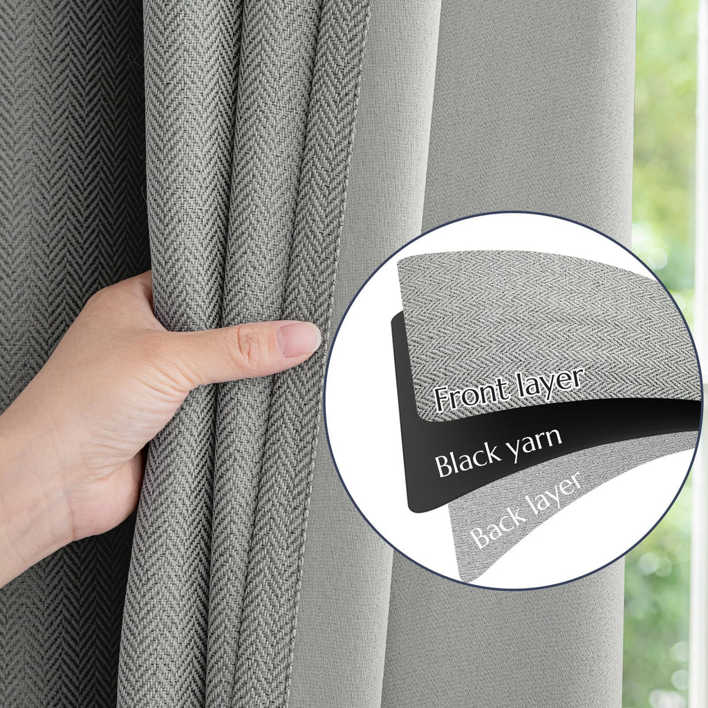 Jinchan Room Darkening Curtains For Bedroom Herringbone Curtains 96 Inch Length For Living Room, Modern Farmhouse Curtains Windo