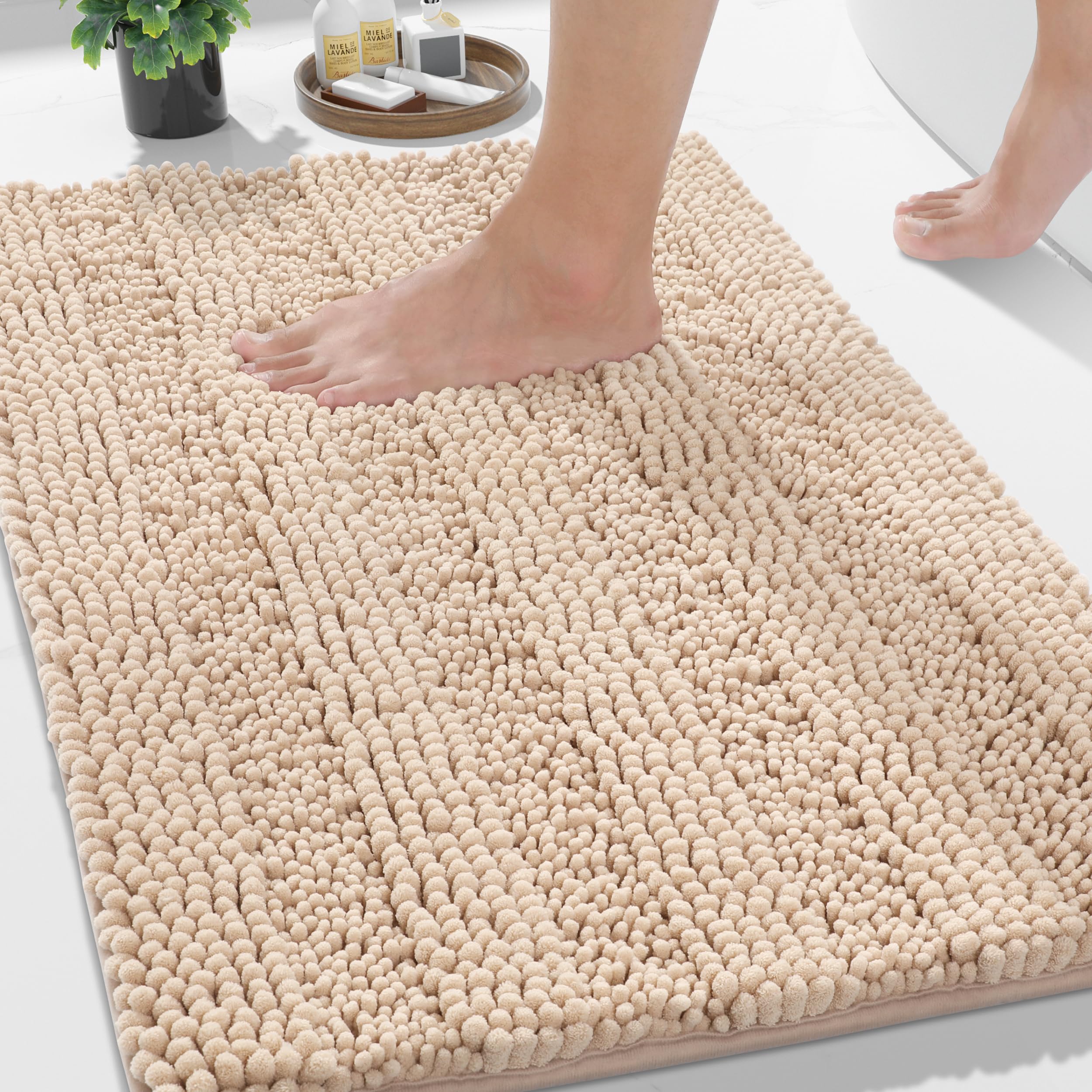 Yimobra Bathroom Rug Mat 24 x 17, Non Slip and Super Absorbent Bath Mat,Machine Washable Quick Dry,Ultra Plush Chenille Shower R