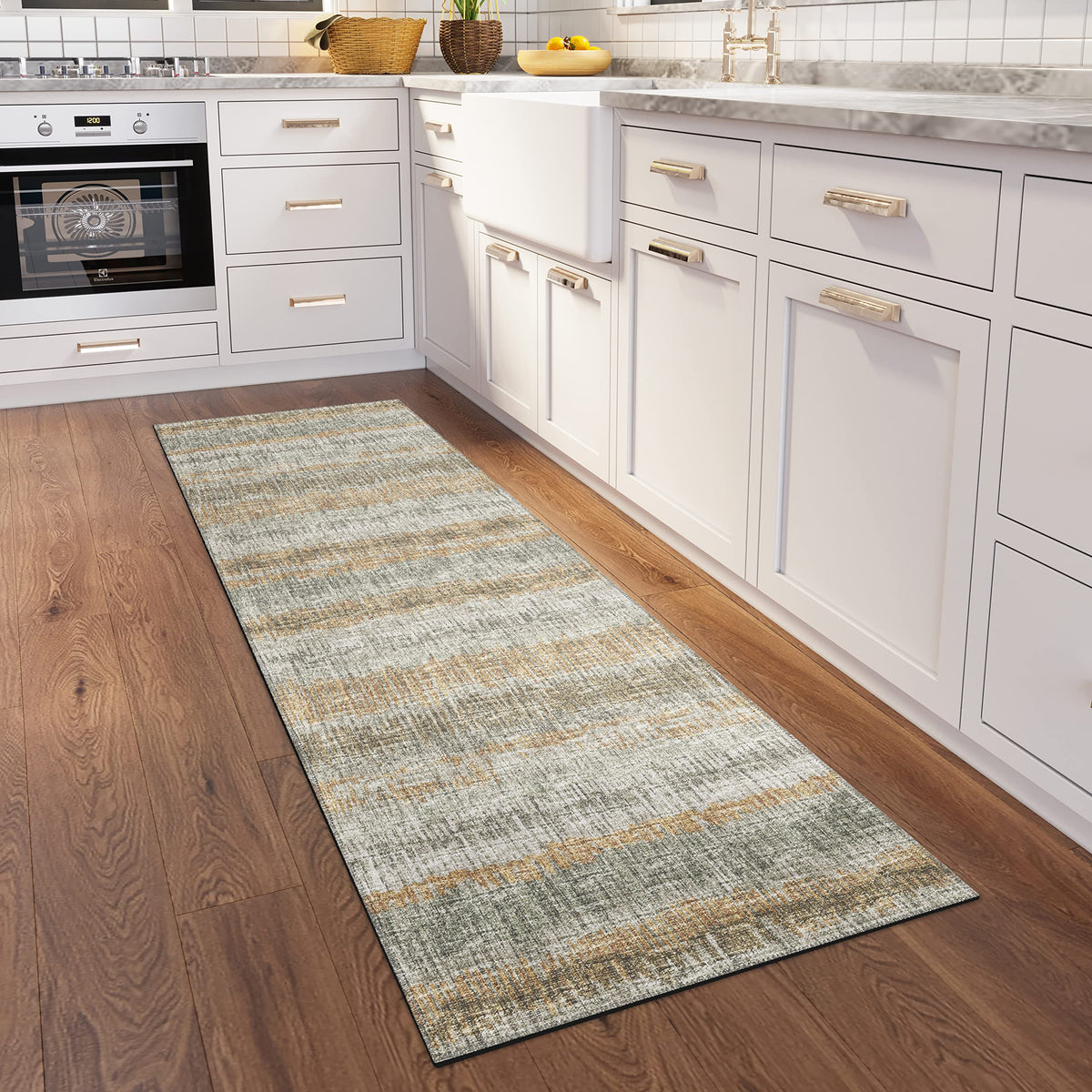 Addison Rugs Rylee Ary34 Green Washable 2'3&quot; X 7'6&quot; Indoor Outdoor Runner Rug, Easy Clean, Machine Washable, Non Shedding, Bedroom, Entry, Living Room, Dining Room, Kitchen, Patio Rug