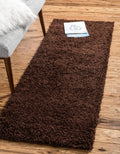Rugs.com - ber Cozy Solid Shag Collection Rug - 16 Ft Runner Chocolate Brown Shag Rug Perfect for Hallways, Entryways
