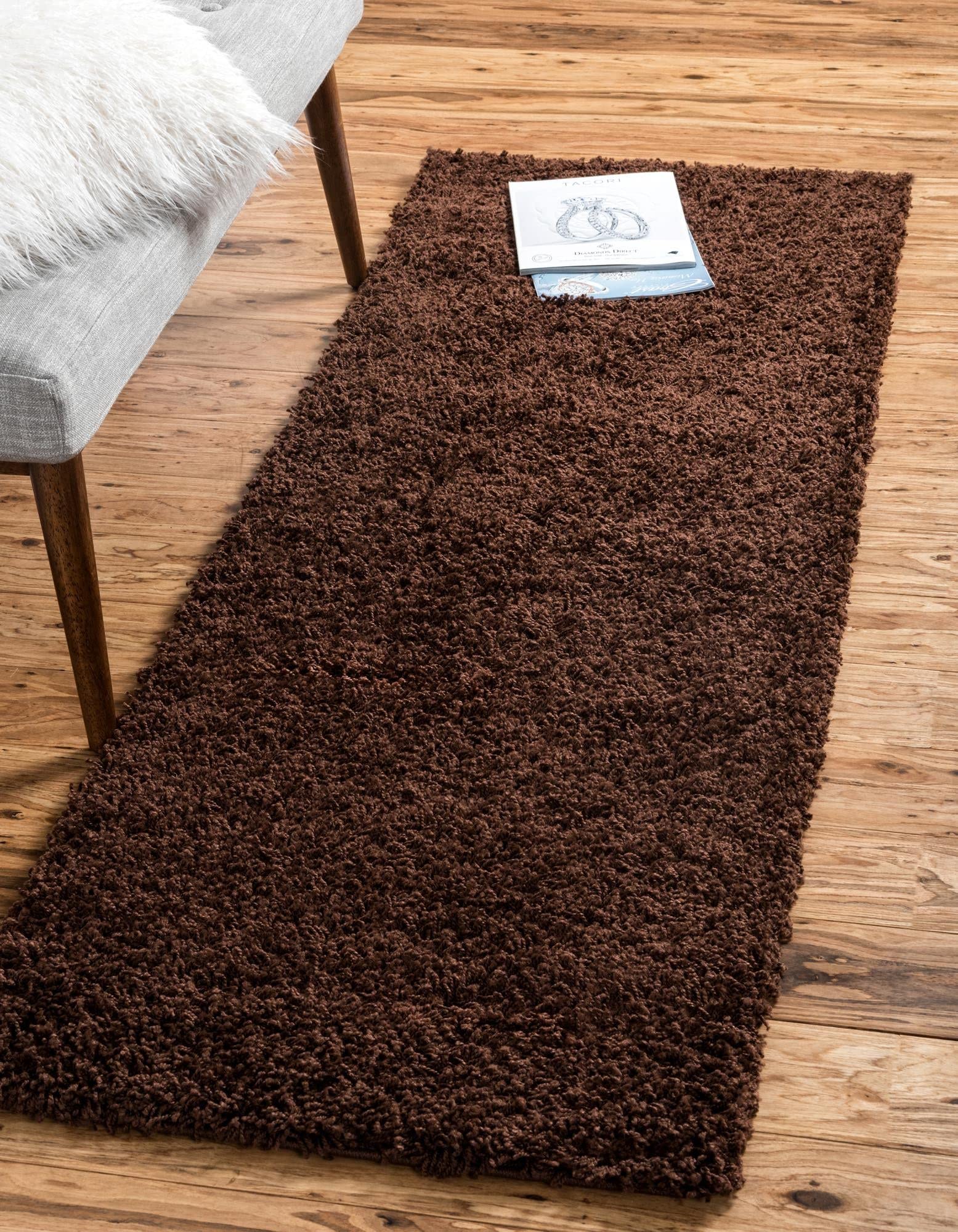 Rugs.com - ber Cozy Solid Shag Collection Rug - 10 Ft Runner Chocolate Brown Shag Rug Perfect for Hallways, Entryways