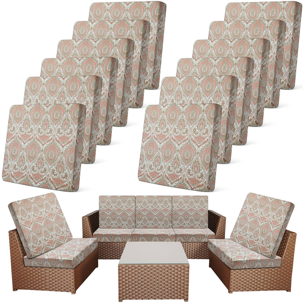 Newwiee 12 Pcs Patio Stretch Sofa Cushion Covers Outdoor Cushion Cover Replacement Couch Slipcover Sofa Seat Cover Flexibility Chair Cushion Cover Porch Patio Furniture Protector (Red,Paisley Print)