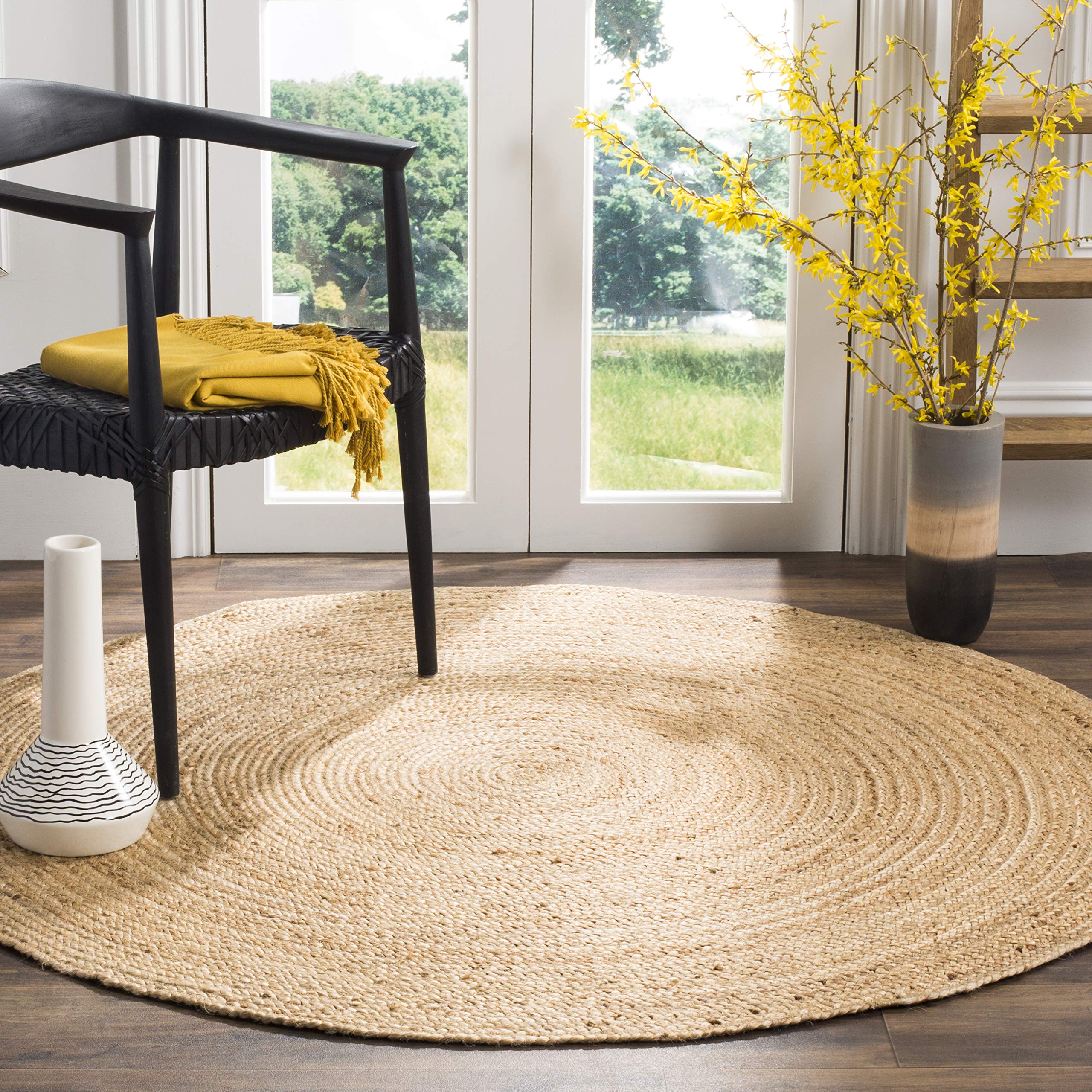 SAFAVIEH Natural Fiber Collection Area Rug - 3 Round, Natural & Natural, Handmade Boho Braided Jute, Ideal for High Traffic Are