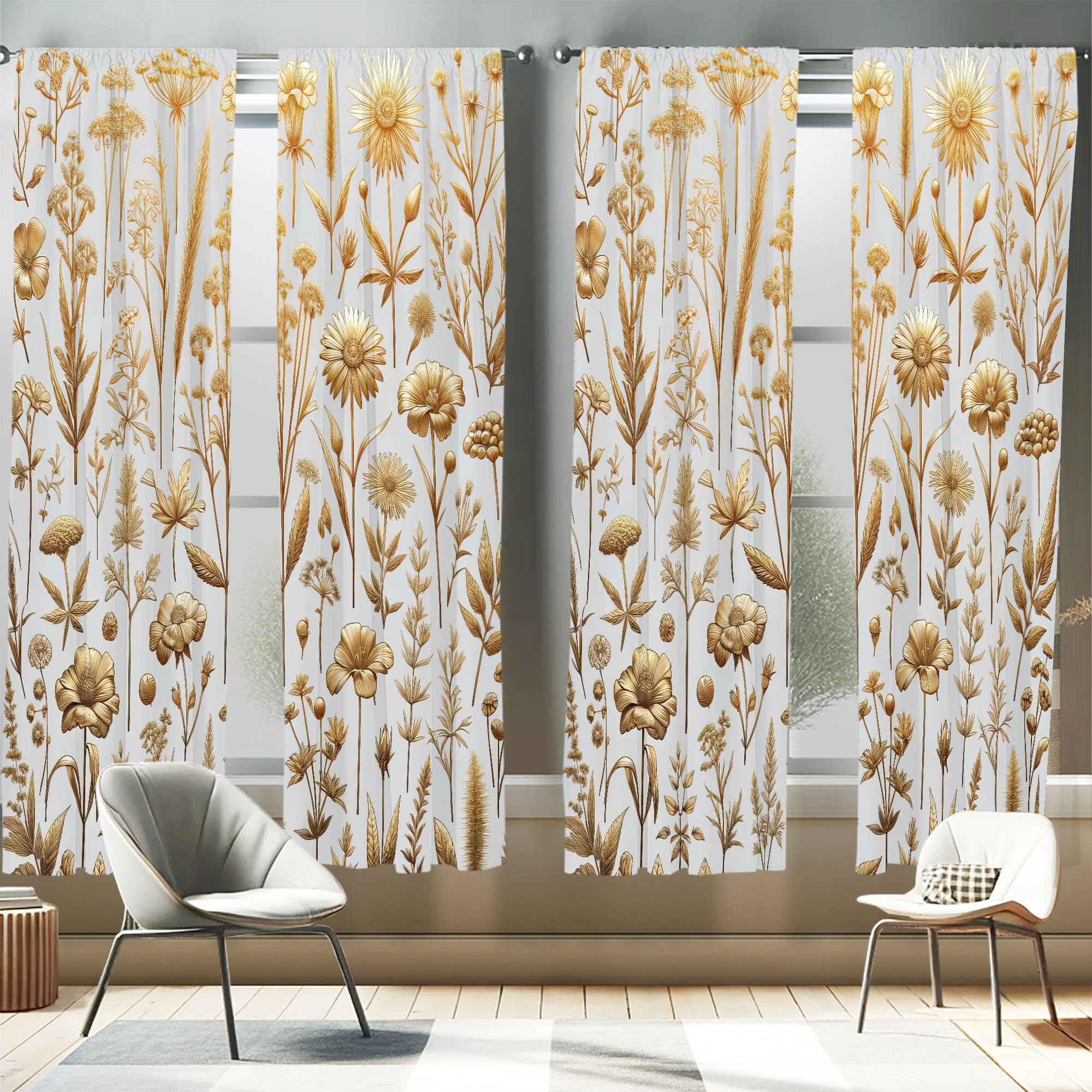 Ambesonne Vintage Window Curtains Pack of 2, Composition of Nostalgic Tone Wildflowers and Leaves Medieval Art Witchy, Lightweig