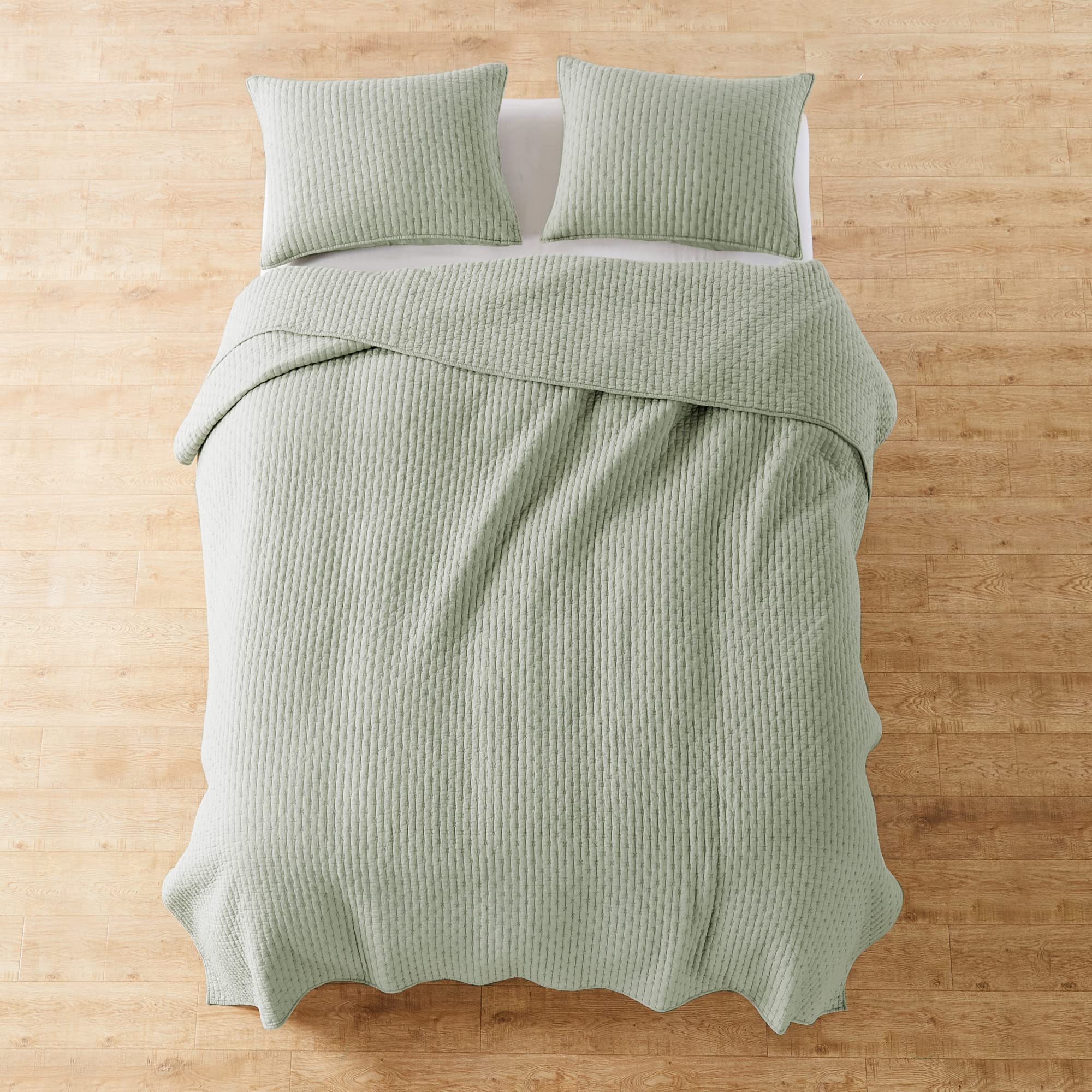 Levtex Home - Cross Stitch Desert Sage Bedspread Set - Twin Quilted Bedspread And One Standard Sham - Cross Stitch Pattern - Bed