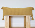Lumi Living 100% Soft Cotton Raised Stripes Textured Rib Knit Lumbar Throw Pillow Cover With Tassels 14X36 (Muted Mustard Yellow