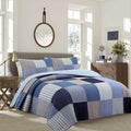 Cozy Line Home Fashions Navy Blue Brown Tan Plaid Striped 100% Cotton Reversible Quilt Bedding Set, All-Season Coverlet Bedsprea